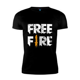 Мужская футболка премиум с принтом Free Fire logo в Новосибирске, 92% хлопок, 8% лайкра | приталенный силуэт, круглый вырез ворота, длина до линии бедра, короткий рукав | battlegrounds | fire | free | garena | гарена | фаер | фри