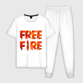 Мужская пижама хлопок с принтом Free Fire в Новосибирске, 100% хлопок | брюки и футболка прямого кроя, без карманов, на брюках мягкая резинка на поясе и по низу штанин
 | battlegrounds | fire | free | garena | гарена | фаер | фри