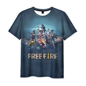 Мужская футболка 3D с принтом Free Fire в Новосибирске, 100% полиэфир | прямой крой, круглый вырез горловины, длина до линии бедер | battlegrounds | fire | free | garena | гарена | фаер | фри