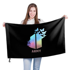 Флаг 3D с принтом BTS ARMY в Новосибирске, 100% полиэстер | плотность ткани — 95 г/м2, размер — 67 х 109 см. Принт наносится с одной стороны | army | bangtan boys | beyond the scene | bts | k pop | kpop | love yourself | бтс | к поп