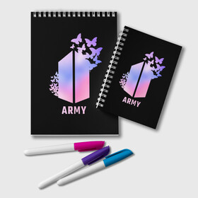 Блокнот с принтом BTS ARMY в Новосибирске, 100% бумага | 48 листов, плотность листов — 60 г/м2, плотность картонной обложки — 250 г/м2. Листы скреплены удобной пружинной спиралью. Цвет линий — светло-серый
 | Тематика изображения на принте: army | bangtan boys | beyond the scene | bts | k pop | kpop | love yourself | бтс | к поп