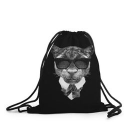 Рюкзак-мешок 3D с принтом Пантера в очках в Новосибирске, 100% полиэстер | плотность ткани — 200 г/м2, размер — 35 х 45 см; лямки — толстые шнурки, застежка на шнуровке, без карманов и подкладки | animal | panther | predator | животное | очки | пантера | хищник
