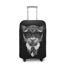 Чехол для чемодана 3D с принтом Пантера в очках в Новосибирске, 86% полиэфир, 14% спандекс | двустороннее нанесение принта, прорези для ручек и колес | animal | panther | predator | животное | очки | пантера | хищник