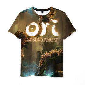 Мужская футболка 3D с принтом Ori and the Blind Forest в Новосибирске, 100% полиэфир | прямой крой, круглый вырез горловины, длина до линии бедер | blind forest | ori | sein | белка | гумо | кошка | куро | лиса | нару | непроглядный лес | ори | платформер | птенец | сейн | сова