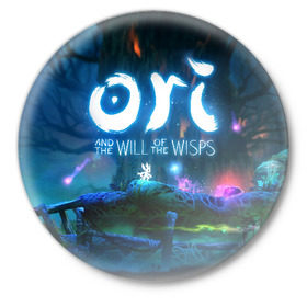 Значок с принтом Ori and the Blind Forest в Новосибирске,  металл | круглая форма, металлическая застежка в виде булавки | Тематика изображения на принте: blind forest | ori | sein | белка | гумо | кошка | куро | лиса | нару | непроглядный лес | ори | платформер | птенец | сейн | сова