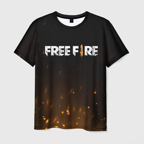 Мужская футболка 3D с принтом FREE FIRE в Новосибирске, 100% полиэфир | прямой крой, круглый вырез горловины, длина до линии бедер | battle | battlegrounds | fire | free | game | games | garena | logo | mobile | royale | батлграунд | битва | гарена | гарено | игра | игры | королевская | лого | логотип | мобайл | онлайн | символ | фаер | фаир | фри