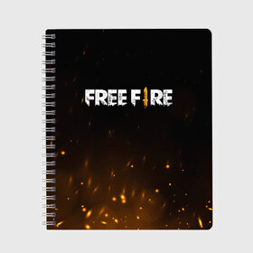 Тетрадь с принтом FREE FIRE в Новосибирске, 100% бумага | 48 листов, плотность листов — 60 г/м2, плотность картонной обложки — 250 г/м2. Листы скреплены сбоку удобной пружинной спиралью. Уголки страниц и обложки скругленные. Цвет линий — светло-серый
 | Тематика изображения на принте: battle | battlegrounds | fire | free | game | games | garena | logo | mobile | royale | батлграунд | битва | гарена | гарено | игра | игры | королевская | лого | логотип | мобайл | онлайн | символ | фаер | фаир | фри