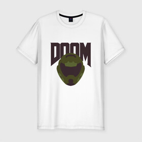 Мужская футболка хлопок Slim с принтом DOOM в Новосибирске, 92% хлопок, 8% лайкра | приталенный силуэт, круглый вырез ворота, длина до линии бедра, короткий рукав | doom | doom eternal | game | minimalism | игры | минимализм