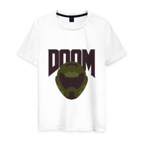 Мужская футболка хлопок с принтом DOOM в Новосибирске, 100% хлопок | прямой крой, круглый вырез горловины, длина до линии бедер, слегка спущенное плечо. | doom | doom eternal | game | minimalism | игры | минимализм