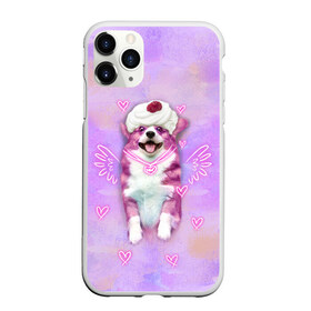 Чехол для iPhone 11 Pro Max матовый с принтом Ангелок корги в Новосибирске, Силикон |  | dog | ангел | ангелок | еда | корги | мороженое | пес | пироженко | пирожное | сердечки | собака | собачка