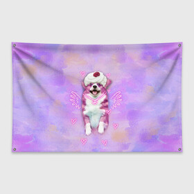 Флаг-баннер с принтом Ангелок корги в Новосибирске, 100% полиэстер | размер 67 х 109 см, плотность ткани — 95 г/м2; по краям флага есть четыре люверса для крепления | dog | ангел | ангелок | еда | корги | мороженое | пес | пироженко | пирожное | сердечки | собака | собачка
