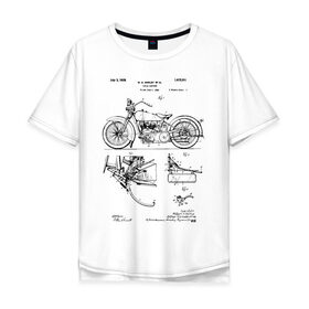 Мужская футболка хлопок Oversize с принтом Patent Harley в Новосибирске, 100% хлопок | свободный крой, круглый ворот, “спинка” длиннее передней части | harley | patent | байк | байкер | идея | история | механика | мото | мотоцикл | патент | разработка | харлей | чертеж | чертежи