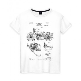 Женская футболка хлопок с принтом Patent Harley в Новосибирске, 100% хлопок | прямой крой, круглый вырез горловины, длина до линии бедер, слегка спущенное плечо | harley | patent | байк | байкер | идея | история | механика | мото | мотоцикл | патент | разработка | харлей | чертеж | чертежи