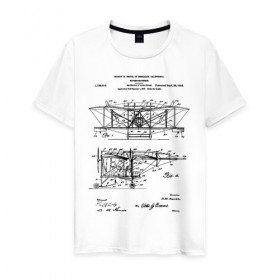 Мужская футболка хлопок с принтом Patent - Flying machine в Новосибирске, 100% хлопок | прямой крой, круглый вырез горловины, длина до линии бедер, слегка спущенное плечо. | Тематика изображения на принте: patent | идея | история | летать | летающий | машина | механика | патент | разработка | самолет | чертеж | чертежи