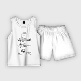 Детская пижама с шортами хлопок с принтом Patent  Artificial bait в Новосибирске,  |  | patent | воблер | идея | история | крючок | патент | приманка | разработка | рыбак | рыбалка | туризм | удочка | чертеж | чертежи