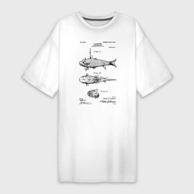 Платье-футболка хлопок с принтом Patent   Artificial bait в Новосибирске,  |  | patent | воблер | идея | история | крючок | патент | приманка | разработка | рыбак | рыбалка | туризм | удочка | чертеж | чертежи