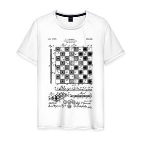 Мужская футболка хлопок с принтом Patent - Chess board в Новосибирске, 100% хлопок | прямой крой, круглый вырез горловины, длина до линии бедер, слегка спущенное плечо. | chess | patent | игра | идея | история | логика | настолка | патент | разработка | чертеж | чертежи | шахматы | шашки