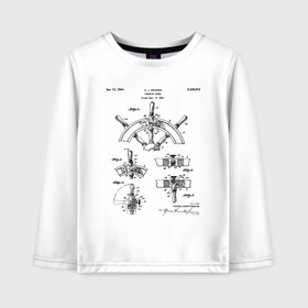 Детский лонгслив хлопок с принтом Patent - A J Higgins в Новосибирске, 100% хлопок | круглый вырез горловины, полуприлегающий силуэт, длина до линии бедер | patent | идея | история | капитан | корабль | лодка | море | океан | патент | разработка | туризм | чертеж | чертежи | штурвал