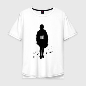 Мужская футболка хлопок Oversize с принтом Очень Странные Дела (011) в Новосибирске, 100% хлопок | свободный крой, круглый ворот, “спинка” длиннее передней части | 011 | джейн | минимализм | одиннадцать | очень странные дела | сериал