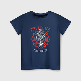 Детская футболка хлопок с принтом Fire fighter в Новосибирске, 100% хлопок | круглый вырез горловины, полуприлегающий силуэт, длина до линии бедер | мчс | огнеборец | пожар | пожарный