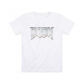 Детская футболка хлопок с принтом DOOM в Новосибирске, 100% хлопок | круглый вырез горловины, полуприлегающий силуэт, длина до линии бедер | doom | doom eternal | дум