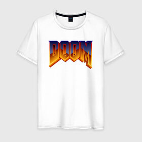 Мужская футболка хлопок с принтом DOOM в Новосибирске, 100% хлопок | прямой крой, круглый вырез горловины, длина до линии бедер, слегка спущенное плечо. | Тематика изображения на принте: doom | doom eternal | дум