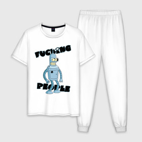Мужская пижама хлопок с принтом Futurama Bender в Новосибирске, 100% хлопок | брюки и футболка прямого кроя, без карманов, на брюках мягкая резинка на поясе и по низу штанин
 | bender | futurama | бендер | футурама
