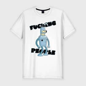 Мужская футболка хлопок Slim с принтом Futurama Bender в Новосибирске, 92% хлопок, 8% лайкра | приталенный силуэт, круглый вырез ворота, длина до линии бедра, короткий рукав | bender | futurama | бендер | футурама