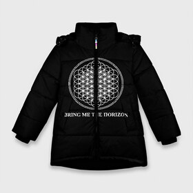 Зимняя куртка для девочек 3D с принтом BRING ME THE HORIZON в Новосибирске, ткань верха — 100% полиэстер; подклад — 100% полиэстер, утеплитель — 100% полиэстер. | длина ниже бедра, удлиненная спинка, воротник стойка и отстегивающийся капюшон. Есть боковые карманы с листочкой на кнопках, утяжки по низу изделия и внутренний карман на молнии. 

Предусмотрены светоотражающий принт на спинке, радужный светоотражающий элемент на пуллере молнии и на резинке для утяжки. | bmth | bring me the horizon