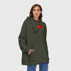 Худи SuperOversize хлопок с принтом I love Stranger Things в Новосибирске, 70% хлопок, 30% полиэстер, мягкий начес внутри | карман-кенгуру, эластичная резинка на манжетах и по нижней кромке, двухслойный капюшон
 | stranger things | очень странные дела