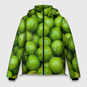Мужская зимняя куртка 3D с принтом Зелёные яблоки в Новосибирске, верх — 100% полиэстер; подкладка — 100% полиэстер; утеплитель — 100% полиэстер | длина ниже бедра, свободный силуэт Оверсайз. Есть воротник-стойка, отстегивающийся капюшон и ветрозащитная планка. 

Боковые карманы с листочкой на кнопках и внутренний карман на молнии. | fruits | green | green apples | many apples | зелёные яблоки | зелёный | много яблок. | фрукты