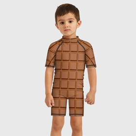 Детский купальный костюм 3D с принтом Плитка Шоколада  в Новосибирске, Полиэстер 85%, Спандекс 15% | застежка на молнии на спине | brown. | chocolate bar | food | еда | коричневый | плитка шоколада | шоколад | шоколадка