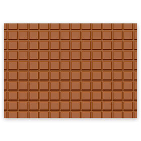 Поздравительная открытка с принтом Плитка Шоколада в Новосибирске, 100% бумага | плотность бумаги 280 г/м2, матовая, на обратной стороне линовка и место для марки
 | brown. | chocolate bar | food | еда | коричневый | плитка шоколада | шоколад | шоколадка