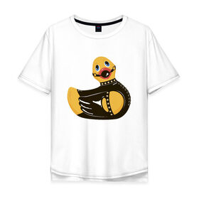 Мужская футболка хлопок Oversize с принтом Уточка bdsm в Новосибирске, 100% хлопок | свободный крой, круглый ворот, “спинка” длиннее передней части | кляп | кожа | латекс | птица | утка | уточка