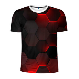 Мужская футболка 3D спортивная с принтом 3D плиты в Новосибирске, 100% полиэстер с улучшенными характеристиками | приталенный силуэт, круглая горловина, широкие плечи, сужается к линии бедра | 3d | 3д | абстракция | квадраты | неон | плитки | плиты | свет | свечение | текстура