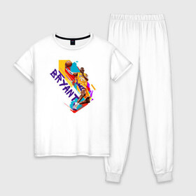 Женская пижама хлопок с принтом Kobe Bryant в Новосибирске, 100% хлопок | брюки и футболка прямого кроя, без карманов, на брюках мягкая резинка на поясе и по низу штанин | Тематика изображения на принте: adidas | basketball | bryant | jordan | lakers | lebron | nba | nike | slam dunk | баскетбол