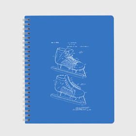 Тетрадь с принтом Patent - hocey в Новосибирске, 100% бумага | 48 листов, плотность листов — 60 г/м2, плотность картонной обложки — 250 г/м2. Листы скреплены сбоку удобной пружинной спиралью. Уголки страниц и обложки скругленные. Цвет линий — светло-серый
 | Тематика изображения на принте: patent | зима | игра | идея | история | коньки | лёд | патент | разработка | сибирь | спорт | хокей | хоккей | чертеж | чертежи
