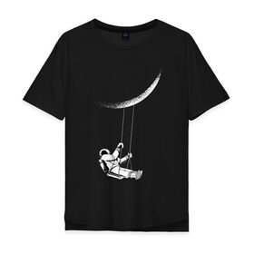 Мужская футболка хлопок Oversize с принтом Космонавт на луне в Новосибирске, 100% хлопок | свободный крой, круглый ворот, “спинка” длиннее передней части | Тематика изображения на принте: galaxy | nasa | астронавт | в космосе | галактика | космонавт | космос | луна | на луне | наса