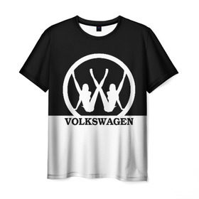 Мужская футболка 3D с принтом Volkswagen в Новосибирске, 100% полиэфир | прямой крой, круглый вырез горловины, длина до линии бедер | Тематика изображения на принте: brand | car | german | girls | logo | silhouette | volkswagen | автомобиль | девушки | логотип | марка | немецкий | силуэт