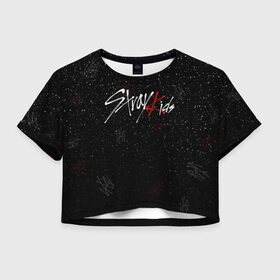 Женская футболка Cropp-top с принтом STRAY KIDS в Новосибирске, 100% полиэстер | круглая горловина, длина футболки до линии талии, рукава с отворотами | skz | stray kids | бан чан | ли ноу | скз | стрей кидс | сынмин | уджин | феликс | хан | хёджин | чанбин