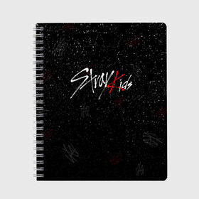 Тетрадь с принтом STRAY KIDS в Новосибирске, 100% бумага | 48 листов, плотность листов — 60 г/м2, плотность картонной обложки — 250 г/м2. Листы скреплены сбоку удобной пружинной спиралью. Уголки страниц и обложки скругленные. Цвет линий — светло-серый
 | skz | stray kids | бан чан | ли ноу | скз | стрей кидс | сынмин | уджин | феликс | хан | хёджин | чанбин