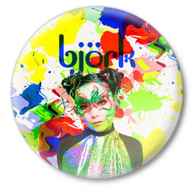Значок с принтом Bjork в Новосибирске,  металл | круглая форма, металлическая застежка в виде булавки | art pop | avant garde | biork | bjork | electronica | experimental | авантгард | арт поп | бьёрк | бьйорк | бьорк | вокал | краски | радуга | цвета | электронтка