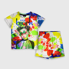 Детский костюм с шортами 3D с принтом Bjork в Новосибирске,  |  | art pop | avant garde | biork | bjork | electronica | experimental | авантгард | арт поп | бьёрк | бьйорк | бьорк | вокал | краски | радуга | цвета | электронтка