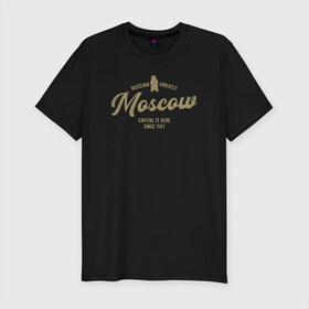Мужская футболка премиум с принтом Москва в Новосибирске, 92% хлопок, 8% лайкра | приталенный силуэт, круглый вырез ворота, длина до линии бедра, короткий рукав | Тематика изображения на принте: i love moscow | moscow | msc | москва | мск | патриот | россия | столица | я люблю москву