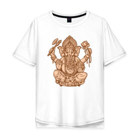 Мужская футболка хлопок Oversize с принтом Ганеш в Новосибирске, 100% хлопок | свободный крой, круглый ворот, “спинка” длиннее передней части | бог. индуизм | буддизм | ганеш | ганеша | индия | кришна | мифология | оберег | ом | слон | талисман