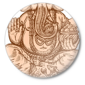 Значок с принтом Ганеш в Новосибирске,  металл | круглая форма, металлическая застежка в виде булавки | Тематика изображения на принте: бог. индуизм | буддизм | ганеш | ганеша | индия | кришна | мифология | оберег | ом | слон | талисман