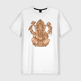 Мужская футболка хлопок Slim с принтом Ганеш в Новосибирске, 92% хлопок, 8% лайкра | приталенный силуэт, круглый вырез ворота, длина до линии бедра, короткий рукав | бог. индуизм | буддизм | ганеш | ганеша | индия | кришна | мифология | оберег | ом | слон | талисман