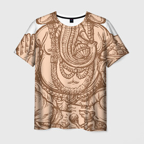 Мужская футболка 3D с принтом Ганеш в Новосибирске, 100% полиэфир | прямой крой, круглый вырез горловины, длина до линии бедер | бог. индуизм | буддизм | ганеш | ганеша | индия | кришна | мифология | оберег | ом | слон | талисман
