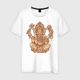 Мужская футболка хлопок с принтом Ганеш в Новосибирске, 100% хлопок | прямой крой, круглый вырез горловины, длина до линии бедер, слегка спущенное плечо. | бог. индуизм | буддизм | ганеш | ганеша | индия | кришна | мифология | оберег | ом | слон | талисман