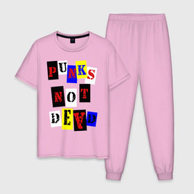 Мужская пижама хлопок с принтом Punks not dead в Новосибирске, 100% хлопок | брюки и футболка прямого кроя, без карманов, на брюках мягкая резинка на поясе и по низу штанин
 | punks | панки | хой